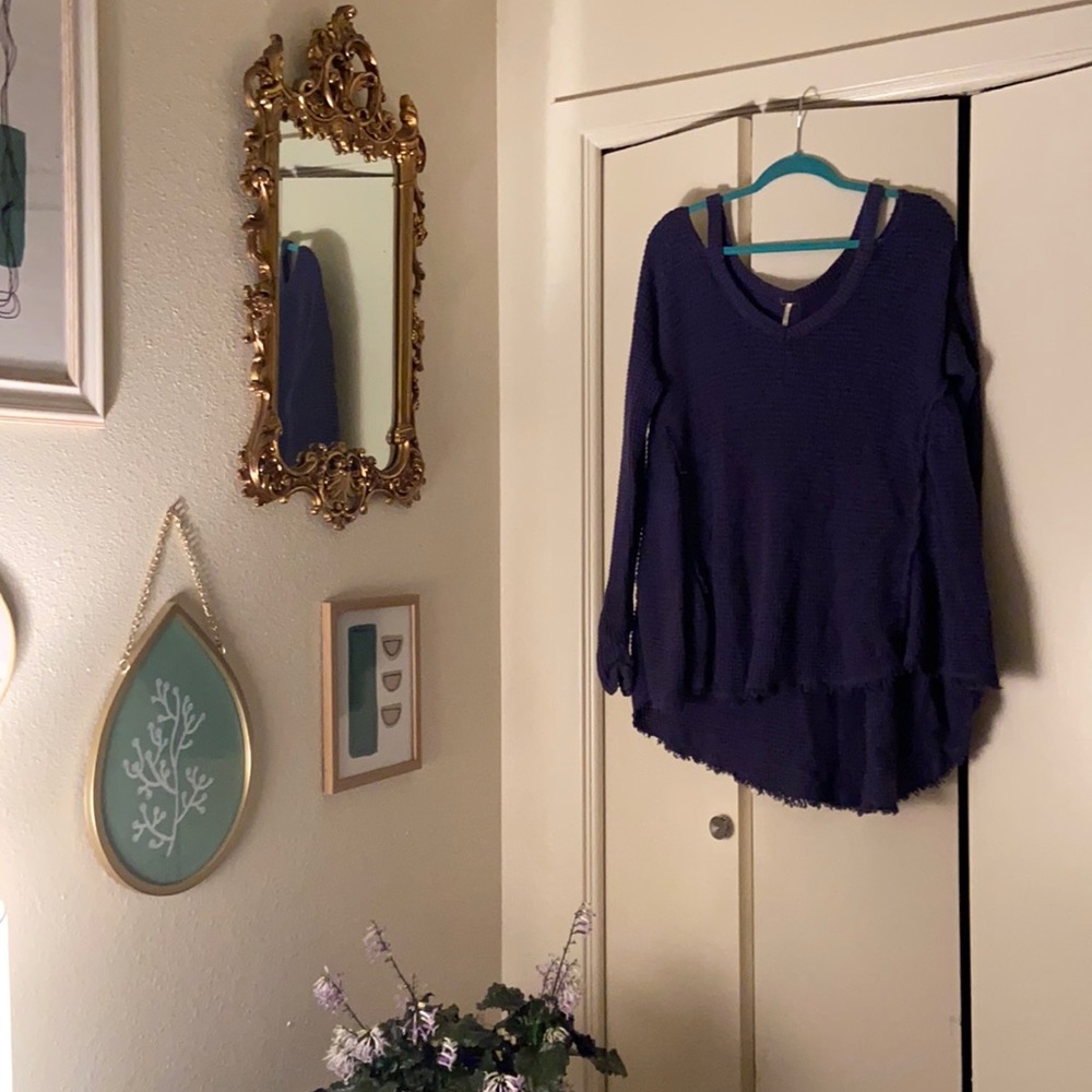 Free People Moonshine V Neck Sweater in Navy